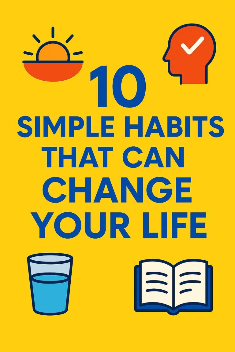Simple habits that can change your life - colorful illustration with icons representing growth, positivity, and health